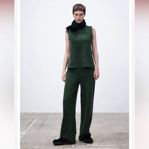 Zara 2 Piece Green knit Top & Pants Co Ord Set